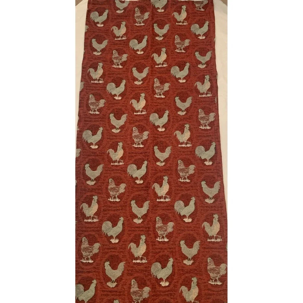 Rooster Table Runner Maroon  112”x10”